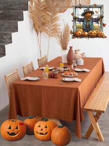 1/24pcs Halloween Solid Color Linen-Like Table Cloth, Modern Minimalist Nordic Style Home Textile Dining Table Mat - Orange - View 3
