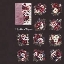 20 件花卉装饰拼贴贴纸 PET 材质贴纸，适用于剪贴簿用品，美观的垃圾日记本装饰贴纸，适用于学校用品，返校 - 彩色 - 查看 11