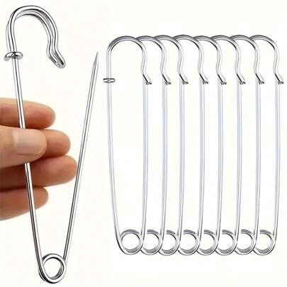 10pcs Metal Pin Set Heavy-Duty, Multiple Sizes, Spring Lock Pin Set, Suitable For Sewing, Quilting, Blankets, Home Decoration, And Crafts - Multifunctional Sewing Accessories ,Thick Fixed Large Pins, Simple Buckle Pins, Extra Thick & Strong Metal Clips For Clothing/Bags/Crafts | DIY Wardrobe Fixers, Anti-Slip Skirt Pins, Clothing Buckle Pins,