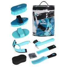 Horse Grooming Brushes Kit 8 Pieces With Organizer Bag Horse Grooming Care Series Horse Brush Sets Blue - Blue - View 1