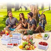 9 piezas Recipiente de almacenamiento de alimentos cubierto para refrigerador, caja sellada multifuncional para conservar frescos para frutas y verduras, cajas de drenaje y cajas para almacenamiento en refrigeradores, contenedores de cocina para almacenar refrigerador y suministros de restaurante y cocina