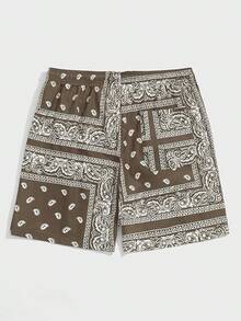Men's Boho Paisley Print Drawstring Waist Summer Shorts With Pocket - Brown Paisley - View 6