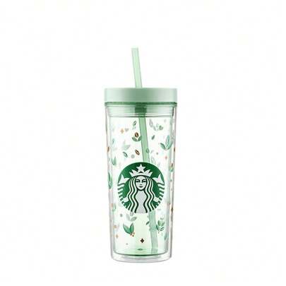 Starbucks Green Secret 473ml copo transparente de alto valor com canudo + copo à prova de vazamentos de bebida direta de grande capacidade, chaleira esportiva para café, presente portátil para homens e mulheres, verde