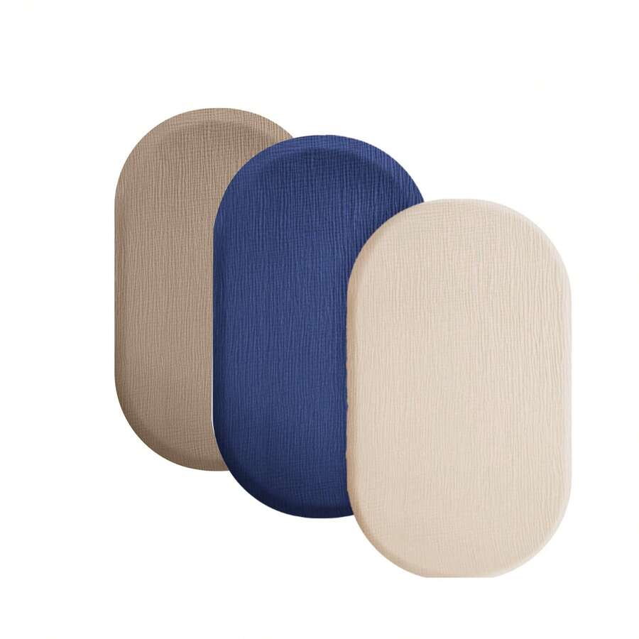 3PCS/Set Baby Muslin Bassinet Sheets Soft Breathable Baby Bassinet Mattress Sheets Fit For Oval Cradle Moses Basket Rectangle Mattress - Apricot + Brown + Navy - View 1