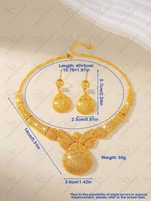 New! 24K Gold Plated Geometric Teardrop Earrings And Necklace Set, Elegant Jewelry Set For Women, Suitable For Party, Wedding, Anniversary Dress Up Or Casual Daily Wear - Gold - View 4