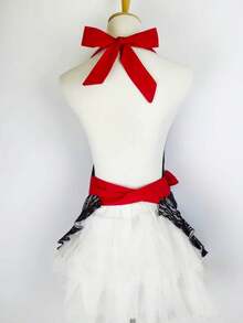 Black Lace Flirty Apron With Pocket, Retro Cooking Aprons Women - Ren đỏ - Xem 11