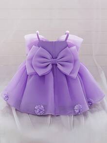 Baby Girls Spaghetti Strap Bow Organza Cute Flower Girl Princess Dress, Suitable For 1st Birthday, Wedding, Party, Does Not Include Headband - Mauve Purple - View 2