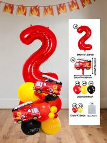 21件組工程挖掘機/消防車/飛機主題生日派對裝飾套裝－32英吋紅色/深藍色/黑色數字氣球、迷你起重機、水泥車、迷你飛機、迷你消防車氣球，適合工程/消防/航空派對、嬰兒洗禮 - 彩色 - 查看 17