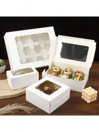 5/10 stuks 2/4/6/12 compartimenten papieren cupcake dozen met transparant venster, wegwerp gebak, koekjes, taarten, desserts voor verjaardagsfeestjes, picknicks, bakkerijen, hotels, thuis, bars, restaurants, scholen, eenmalig gebruik, eenvoudig te monteren, duurzaam, vocht- en oliebestendig