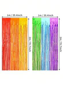 1 Set Of Colorful Rainbow Fringe Background Decoration, 1x2 Meter Rainbow Party Decoration, Metal Ribbon Decoration, Birthday Setup Party Supplies Background Decoration, Photo Booth Props, Suitable For Birthday Banquets, Pride Month Parties, Weddings, Engagements, Bridal Showers, Unicorn Themed Parties