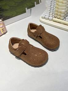 A Pair Of Foreign Girls' Fashion Rhinestone Shoes 2025 Autumn New Children's Soft Soles Comfortable Leather Shoes Casual Shoes Shoes - Brown - View 3