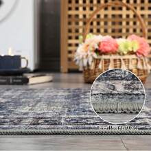 Washable Rugs For Living Room Vintage Rugs With Non-Slip Backing, Low Pile Stain-Resistant Distressed Oriental Carpet, Indoor Foldable Floral Print Floor Covering For Bedroom - Blue - View 3