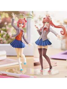 Doki Doki Literature Club! Anime Character Cute Girl Action Figure Models, Approx. 18CM Height, Monika, Sayori, Natsuki, Yuri Figurines, Anime Desktop Decor Collectibles, Doki Doki Literature Club Merchandise (Transparent Or White Base Randomly Included) - Multicolor - View 1