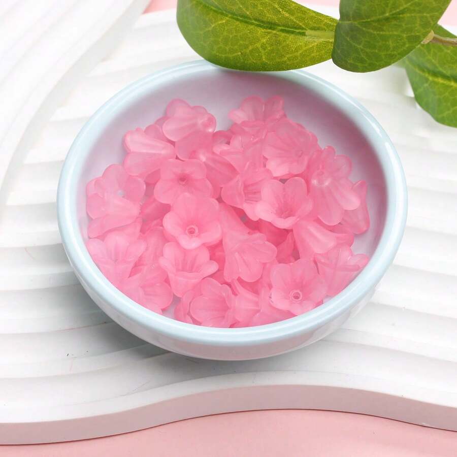 50Pcs Fashion Multicolor Transparent Frosted Morning Gory Flower Acrylic Beads Caps DIY Accessories - Pink - View 1