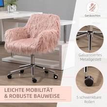 Bürostuhl Frauen, höhenverstellbar Schreibtischstuhl, ergonomisch, Kunstfell, Rosa+Silber