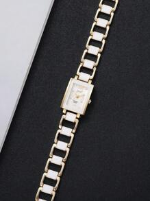 2 件/套女士时尚休闲方形水钻表盘石英手链手表组合（不含手表） - 黑與白 - 查看 10