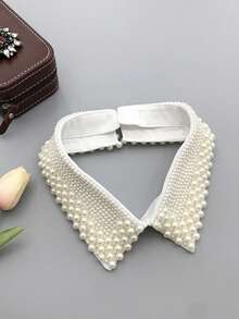 1pc Women's Beige & Black Handmade Pearl Embellished Detachable Collar, Versatile Wear For Stage Performance,Festival,Travel,Disco,Graduation Outfit - Beige - View 16