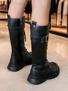 秋冬女童高筒靴，侧拉链高筒靴，儿童时尚公主高筒靴，简约设计，尺码 27-37