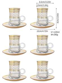 1 Set, Gold Plated Transparent Glass Coffee Cup Set With Saucer, Handle, Thick Heat-Resistant Design - Ideal For Latte, Tea, Beverages - Reusable Multipurpose Glass Drinkware, Suitable For Home And Office Use