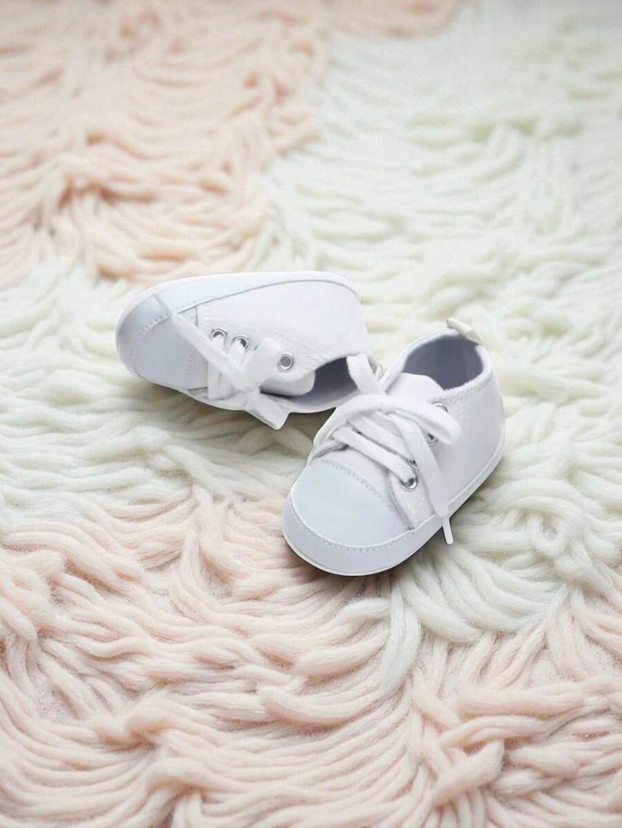 Zapatillas de Lona para Bebé de 9 - 12 cm con Suela Antideslizante y Forro Suave, Zapatos Casuales para Niños, Varios Colores Para Todas las Temporadas - Blanco - Ver 1