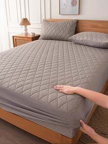 1pc Waterproof Fitted Sheet, Bedding, Fitted Bed Sheet, Christmas Decorations, Halloween Decor, Fall Decor, Mattress Cover, Soft And Comfortable Bedding For Bedroom, Room Decor, Solid Color Matress Proctector, Deep Pocket Cooling Breathable Quilted Fitted Sheet For Bedroom Decor, Fitted Bottom Sheet For Twin, Full, King, Queen Size, Dust-Proof Protection, Machine Washable, Father's Day Bedding Gift, Bedding Gifts, Machine Washable - Grey - View 2