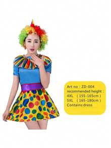 女士小丑服装套装,女士化装舞会,不含道具假发/红鼻子,适用于女性表演服装、狂欢派对、单身派对 - 彩色 - 查看 6