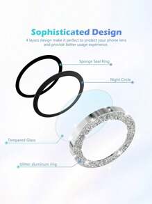 3 pezzi Pellicola protettiva per obiettivo fotocamera con glitter, compatibile con 16/15/15 Plus, durezza 9H, resistente ai graffi, accessorio di moda, adatto per uso quotidiano, in ufficio e a casa, copertura completa per fotocamera del telefono a prova di acqua, urti e impronte digitali, con cristalli scintillanti (glitter argento)