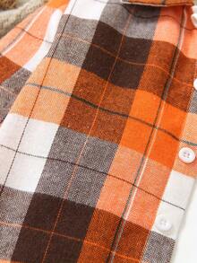 2pcs Young Boy Casual Grid Printed Shirt & Streetwear Black Denim Pants Set, Autumn - Multicolor - View 4