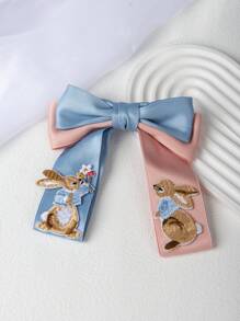 1/2/3 件缎面兔子蝴蝶结发夹，优雅学院风发饰，适合作为生日礼物，四季皆宜 - 彩色 - 查看 4
