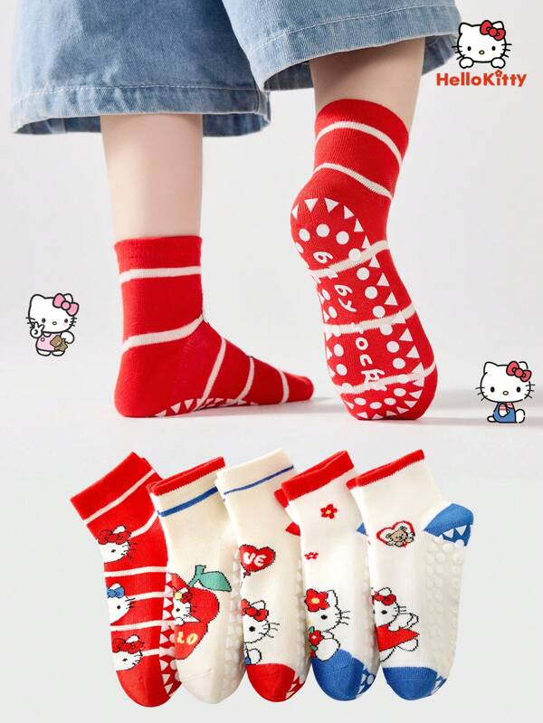 Sanrio 5 Pairs Kids Socks, Hello Kitty Cute Series For Girls & Superhero Cartoon For Boys, Mid-Calf Breathable Non-Slip Children Socks