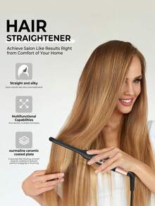 UKLISS Plancha alisadora mini, voltage doble de 110-240V, adecuada para flequillo y cabello corto - sin batería requerida, alisadora, diseño de mango suave, estructura duradera (diseño minimalista negro y dorado)