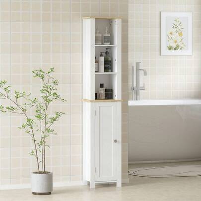 Kleankin Slim Bathroom Storage Unit With Open Compartment, Bathroom Storage Cabinet With Adjustable Shelf, 34 X 23 X 165 Cm, White