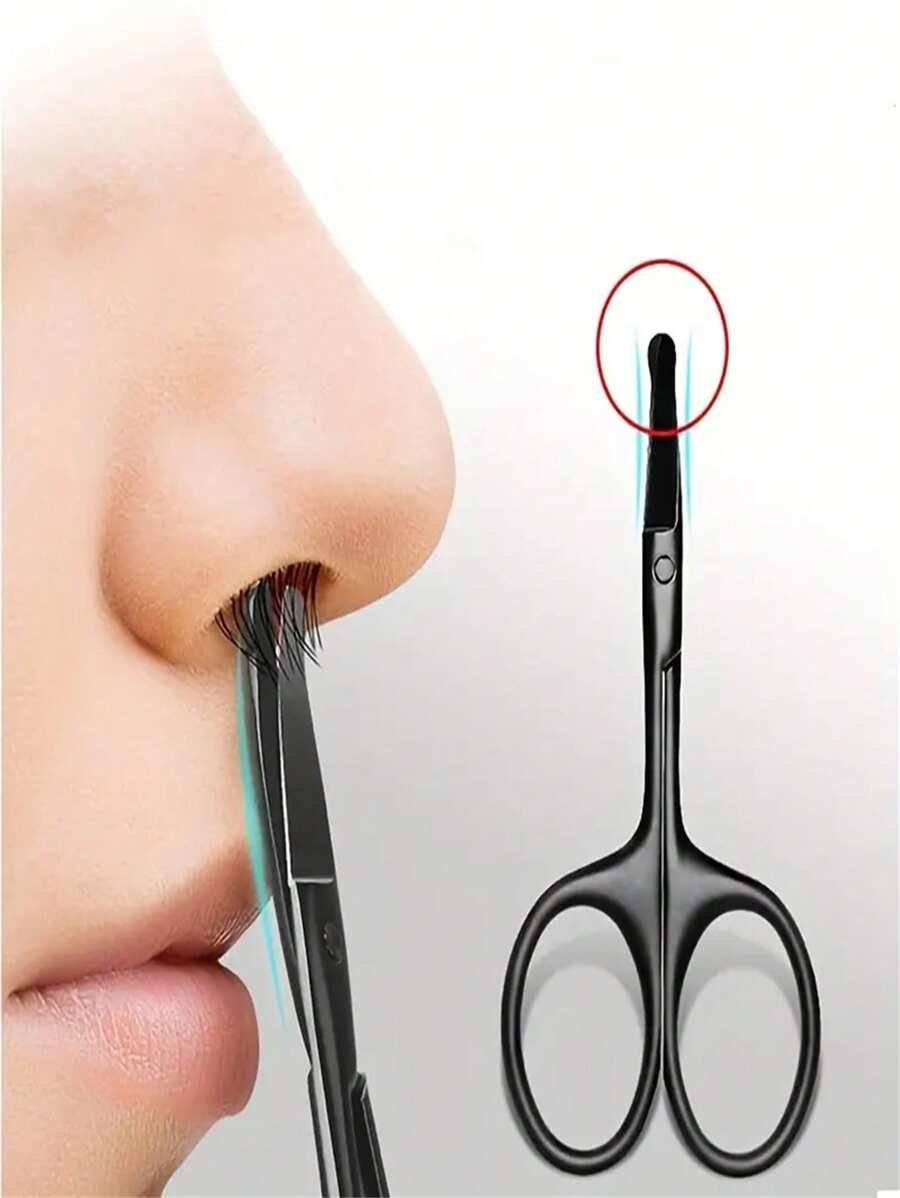 1pc Nose Hair Trimmer, Suitable For Facial Hair, Ear Hair, Eyebrow, Arc-Shaped Design, Round-Headed Trimming, Fine Hair Trimming Scissors