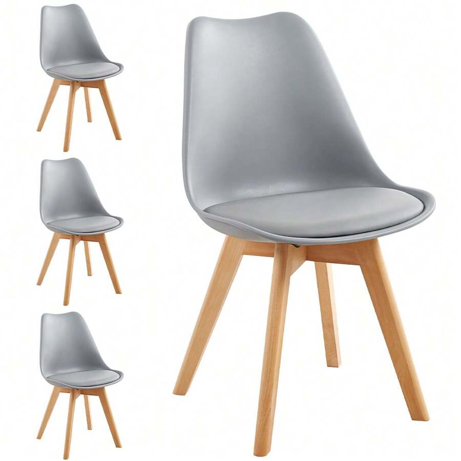 Shally Dogan Set 4 Sedie per Sala da Pranzo con Piedi in Legno e Seduta con Morbida Imbottitura, Sedia Design Nordico, Poltrona Stile Scandinavo Ideale per Cameretta, Cucina, Ufficio - Grigio - Visualizzare 1