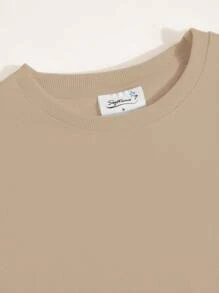 女士Curve oversize純色圓領運動衫，紐約城市景觀印花設計，休閒風格，寬鬆剪裁，柔軟舒適，適合日常穿著，春秋裝，理想禮物，靈感源自海灘場景，棉質女士上衣，春夏裝假期度假，適合戶外運動服裝，秋冬季居家 日常休閒女裝，情侶款 - 杏色 - 查看 5