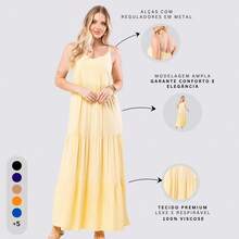 Women's Long Viscose Dress With Adjustable Straps - 黃色 - 查看 6