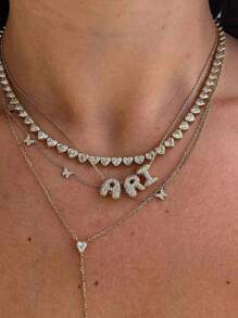 1pc Customized Simple Cubic Zirconia 3D Bubble Letter Name Necklace, Personalized Copper Initial MAMA Pendant Necklace, Fashionable, Minimalist, Simple, Casual, Vintage Customized, Unique Gift For Girlfriend, Mom, Family, Friend, Daughter, Anniversary, Valentine's Day, Mother's Day, Birthday, Graduation, Daily Wear, Wedding, Party