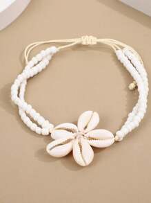 Bohemian Beach Resort Flower Shaped Shell Woven Adjustable Anklet For Women