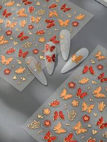 1pc Gold Butterfly Nail Art Sticker - Brand New - Luxurious & Brilliant - Exquisite Design, Fashionable Accent, Create DIY Charming Nails, Showcase Luxurious & Alluring Style - Gold - View 4