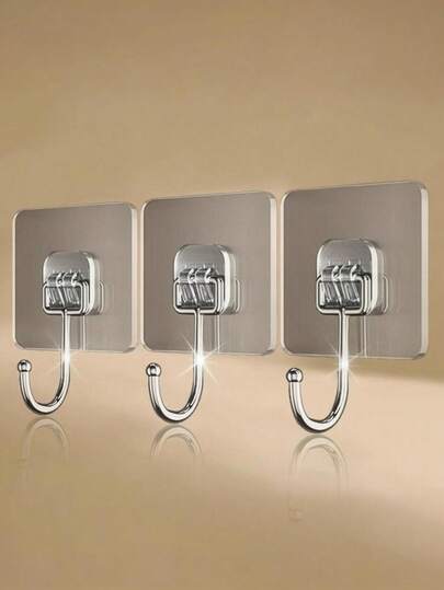 10pcs Heavy Duty Transparent Hooks, No Drill Wall Design, Suitable For Kitchen, Bathroom, Bedroom And Living Room. Hang Pots, Pans, Towels, Decorative Frames, Clothing Accessories. No Drill Design, Temporary Hanging For Party Supplies Like Balloons, Banners