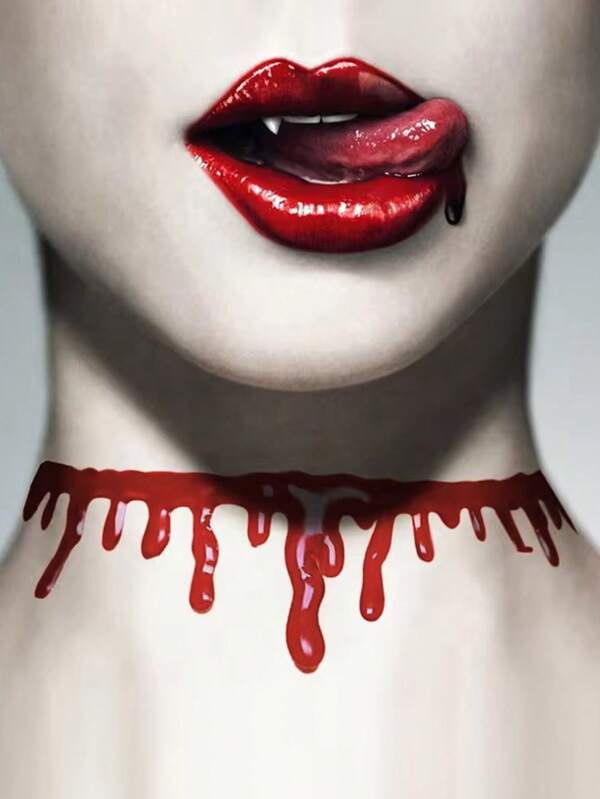 1 pièce Collier Ras-du-cou réaliste de blessure sanglante et de goutte de sang, style sombre de vampire d'horreur pour Halloween, accessoire de collier
