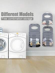 可折叠洗衣篮 悬挂式洗衣篮 带手柄脏衣篮，便携式免打孔可折叠塑料篮，适用于家庭、大学宿舍（大号），衣物收纳桶 洗衣篮 壁挂式，带手柄脏衣篮 - 彩色 - 查看 2