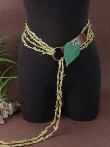 1 套绿叶手工编织绳和 PU 皮革扣复古维京集市 LARP 精灵森林服装角色扮演道具 DIY 绳带文艺复兴配饰万圣节 - A - 查看 3