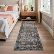Washable Rugs For Living Room Vintage Rugs With Non-Slip Backing, Low Pile Stain-Resistant Distressed Oriental Carpet, Indoor Foldable Floral Print Floor Covering For Bedroom - Brown - View 11