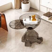 Modern Side Table - Round Coffee Table & Nightstand 2-In-1, Plant Stand With Easy Assembly - Accent Table For Living Room, Bedroom, Balcony & Office - Space-Saving Home Accessory For Small Apartments - Màu xám trong suốt - Xem 3