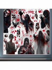4 件套万圣节贴纸，适用于窗户、门、房间、家居装饰、节日庆典、场景氛围装饰、玻璃门、恐怖鬼屋装饰