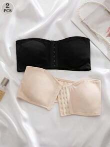 2 piezas Conjunto de sujetador de boda, sujetadores con cierre delantero acolchados y con aros de empuje para mujeres, multicolor - Negro + color de piel - Ver 2
