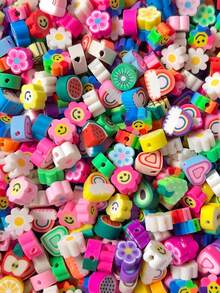 100pcs/Pack Assorted Cute Soft Clay Beads, Suitable For Bracelets And Necklaces - Multicolor - View 2