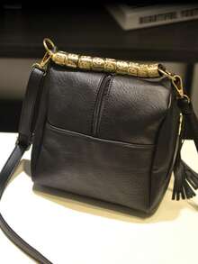 New European And American Style Tassel Handbag, Versatile Shoulder/Crossbody Soft Bag - Black - View 3