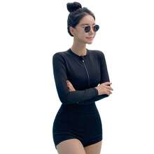 Swim Gear Sets - Black and White Striped Long Sleeve Jumpsuit - View 6